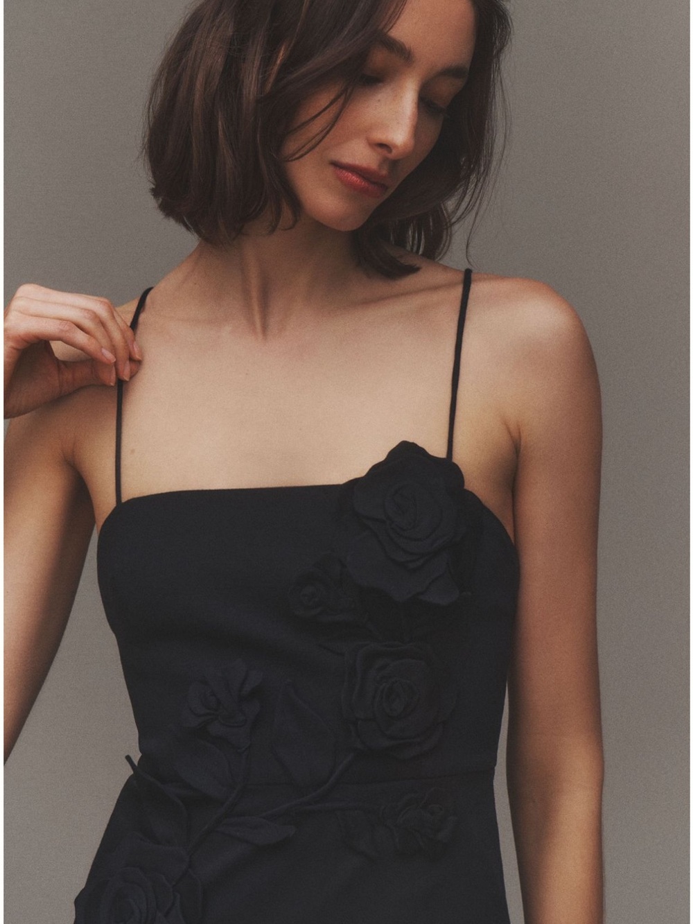 BHLDN black applique midi dress